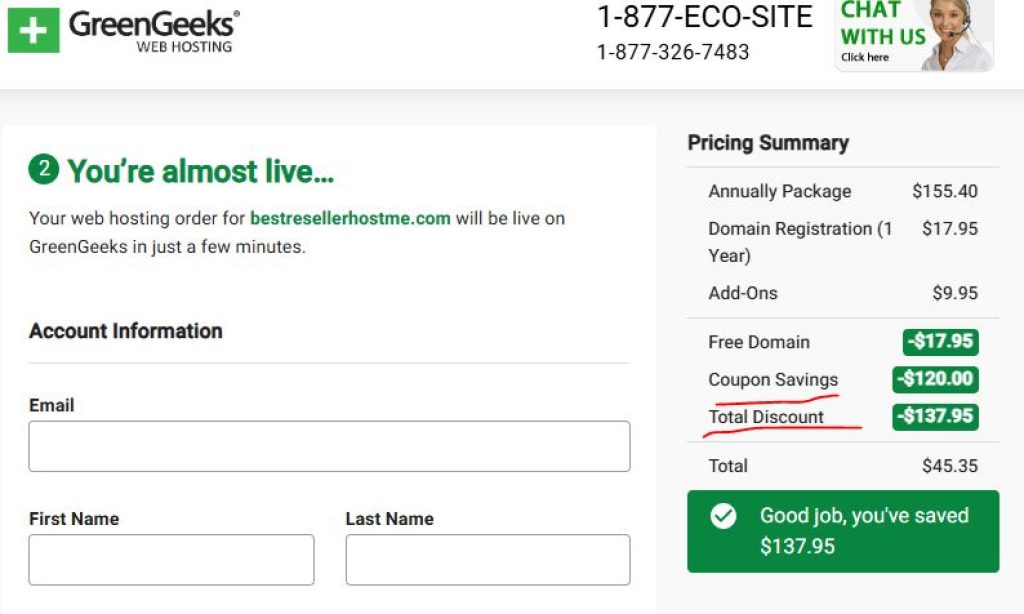 Greengeeks discount applied