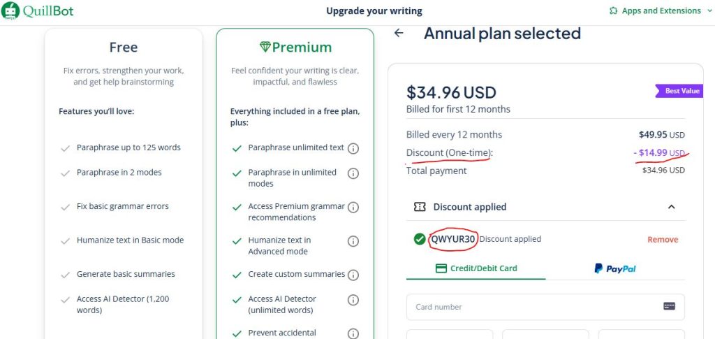 quillbot discount code applied