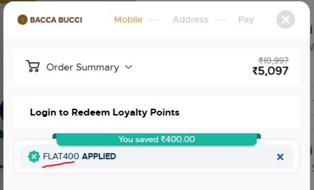bacca bucci coupon applied