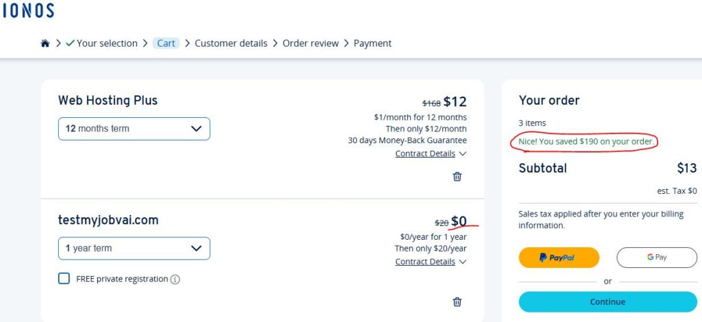 ionos coupon code applied