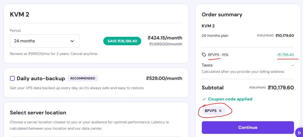 Hostinger vps hosting coupon applied